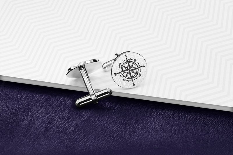 罗盘袖扣 - 结婚袖扣 - 新郎袖扣 - 袖扣钉字母 - 男士结婚袖扣 - 袖扣 - 纯银 银色