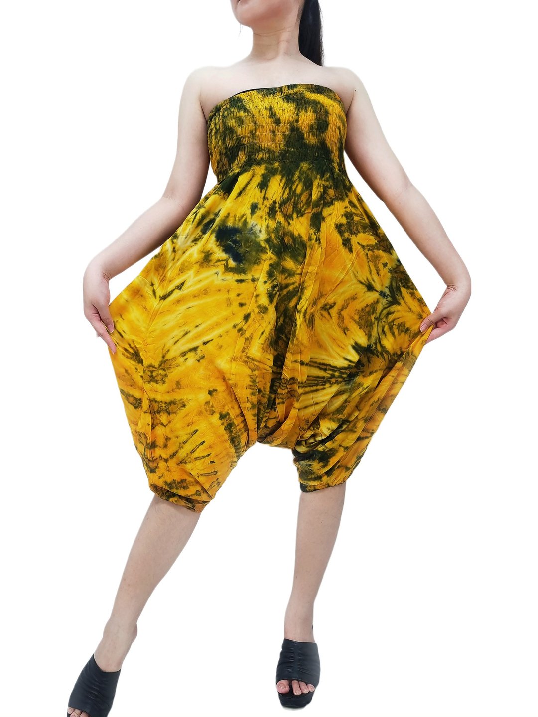 Tie dye Pants Harem Pants Jumpsuit Rayon Pants Drop Crotch Trouser Unisex - 男士长裤 - 其他材质 黄色