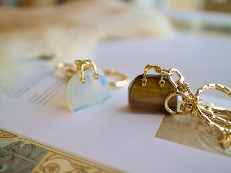 蛋白石包袋饰物 - 钥匙链/钥匙包 - 半宝石 金色