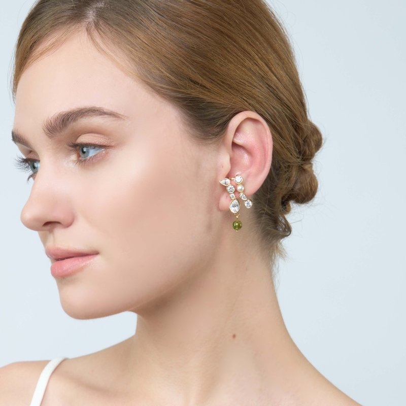 翠叶珍珠橄榄石耳扣 Feuille Peridot Pearl Earcuff - 耳环/耳夹 - 珍珠 金色