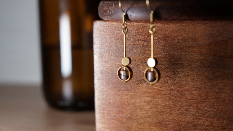 【耳环】粉色星球/天然石/耳环 - 耳环/耳夹 - 水晶 粉红色