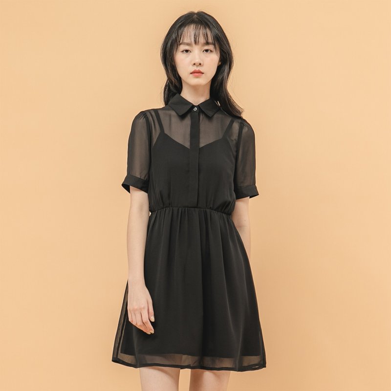 【经典原创】Chiffon_雾花纺纱拼接洋装_CLD003_黑 - 洋装/连衣裙 - 棉．麻 黑色