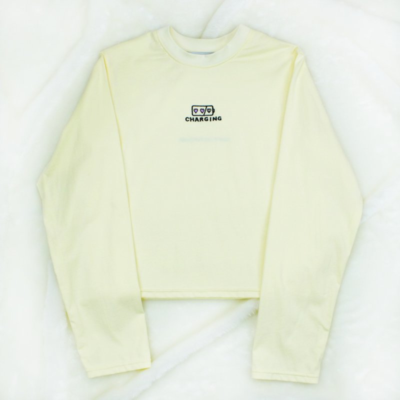 CHARGING刺绣上衣 - 淡黄 - 女装 T 恤 - 棉．麻 黄色