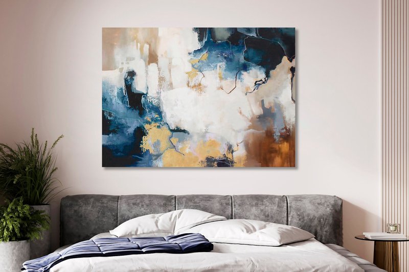 海军抽象画 | 海军棕墙面艺术 | 海军帆布画 | 蓝色闪光 - 墙贴/壁贴 - 棉．麻 蓝色