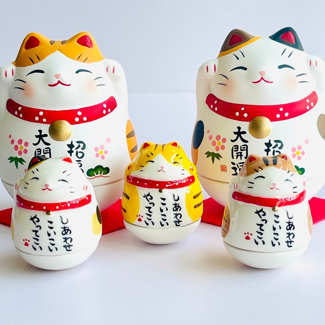 濑户烧 - 招福大开运 摇摇招财猫 - 摆饰 - 陶 白色