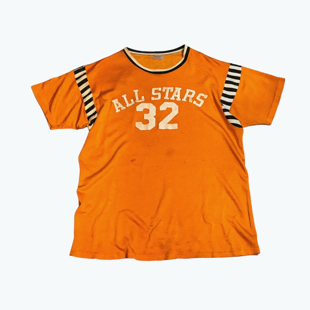 50s 6ps Vintage Rayon 橄榄球 football T-shirt - 男装上衣/T 恤 - 棉 橘色