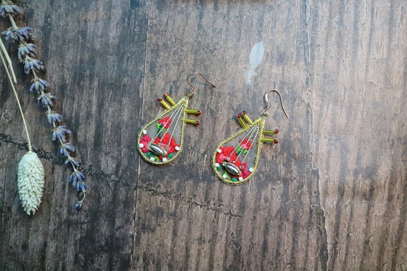 琵琶原创经典中国风复古手工刺绣耳环清新配饰品 - 耳环/耳夹 - 绣线 多色