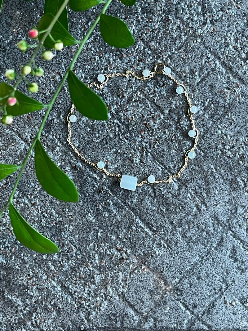 细手链 II 缅甸玉白翡方块X缅玉珠 I 防敏包金保色链缅甸A货翡翠 - 手链/手环 - 玉石 