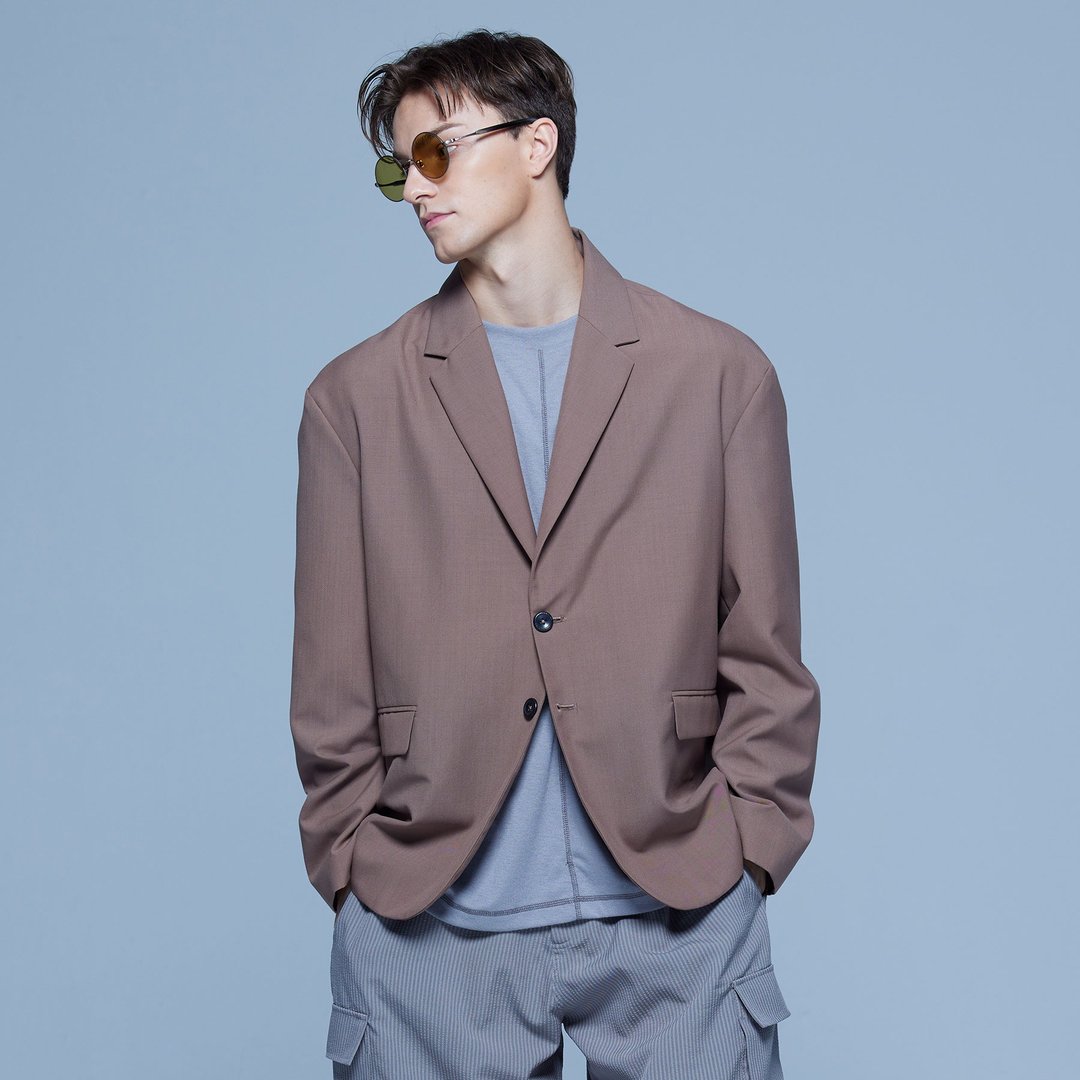 Stone As Loose Suit blazer / 宽松剪裁西装外套 - 男装西装外套 - 棉 卡其色