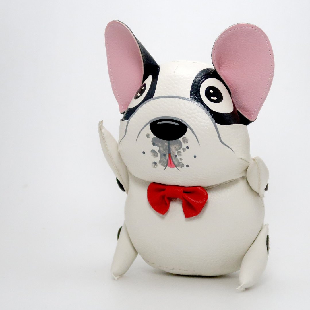 Frenchbulldog doll ,fat little french bulldog , handmade doll for animals lovers - 玩偶/公仔 - 人造皮革 白色