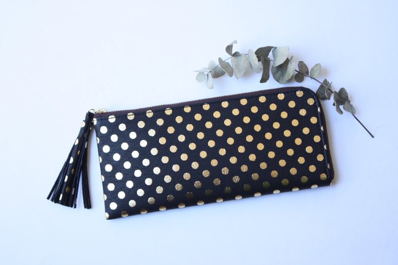 Pigskin slim wallet Mizutama Black - 皮夹/钱包 - 真皮 黑色