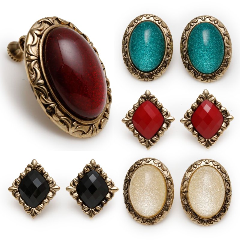 【快卖完预购】美好年代复古宝石耳夹(2款)LKXZ5657-8 - 耳环/耳夹 - 其他材质 