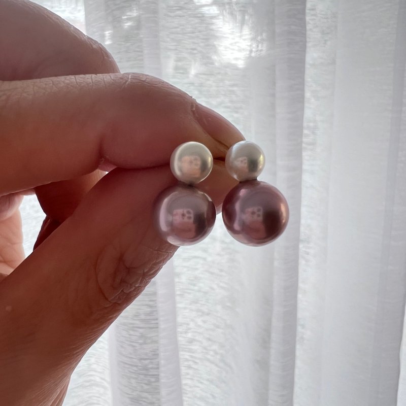 晨曦暮光 双色珍珠耳钉 - 耳环/耳夹 - 珍珠 