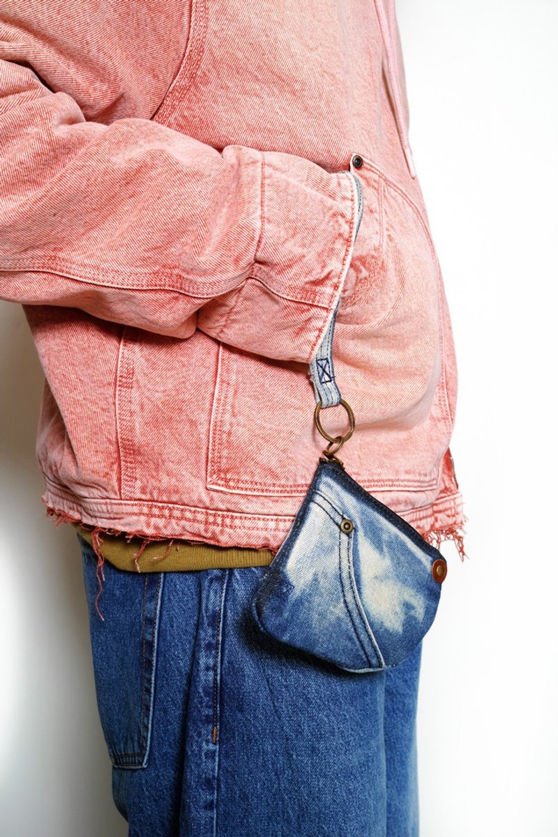 RIVER-手做牛仔裤改造丹宁帆布拉链迷你/随身/包中包 - 零钱包 - 棉．麻 蓝色