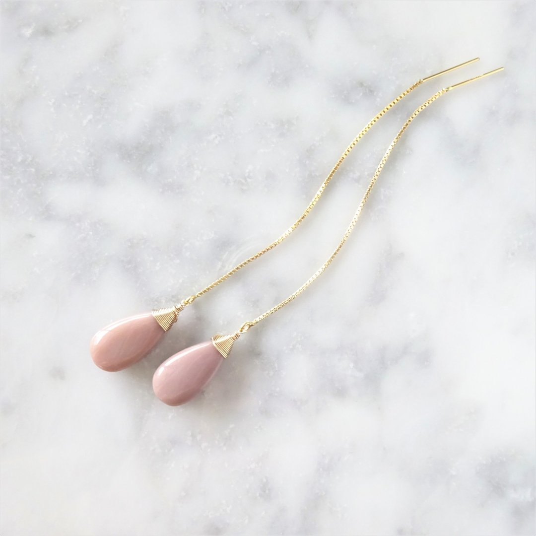14kgf*Mookite American pierced earring / earring PNK - 耳环/耳夹 - 宝石 粉红色