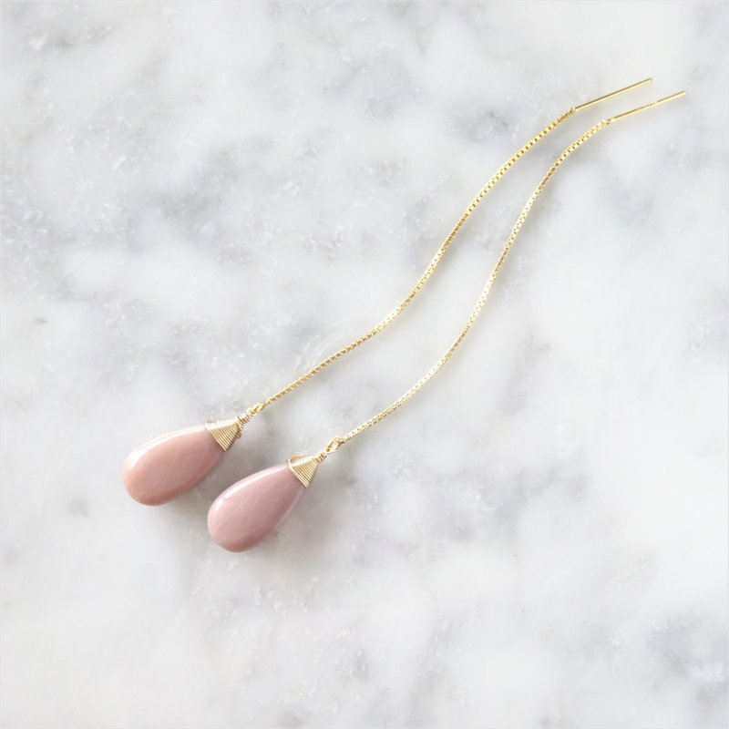 14kgf*Mookite American pierced earring / earring PNK - 耳环/耳夹 - 宝石 粉红色