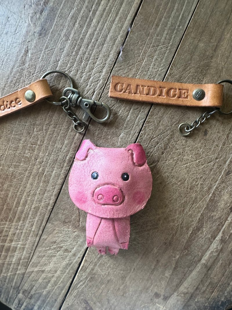 可爱粉红猪 纯牛皮钥匙圈 可刻字 ( 情人、生日送礼) - 钥匙链/钥匙包 - 真皮 绿色