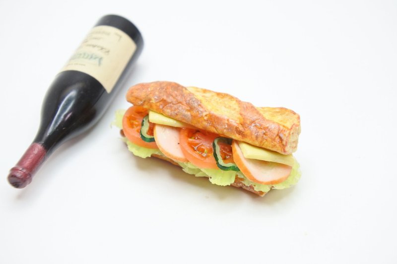 Miniature food、Ham and cheese bucket sand brooch - 胸针 - 粘土 咖啡色