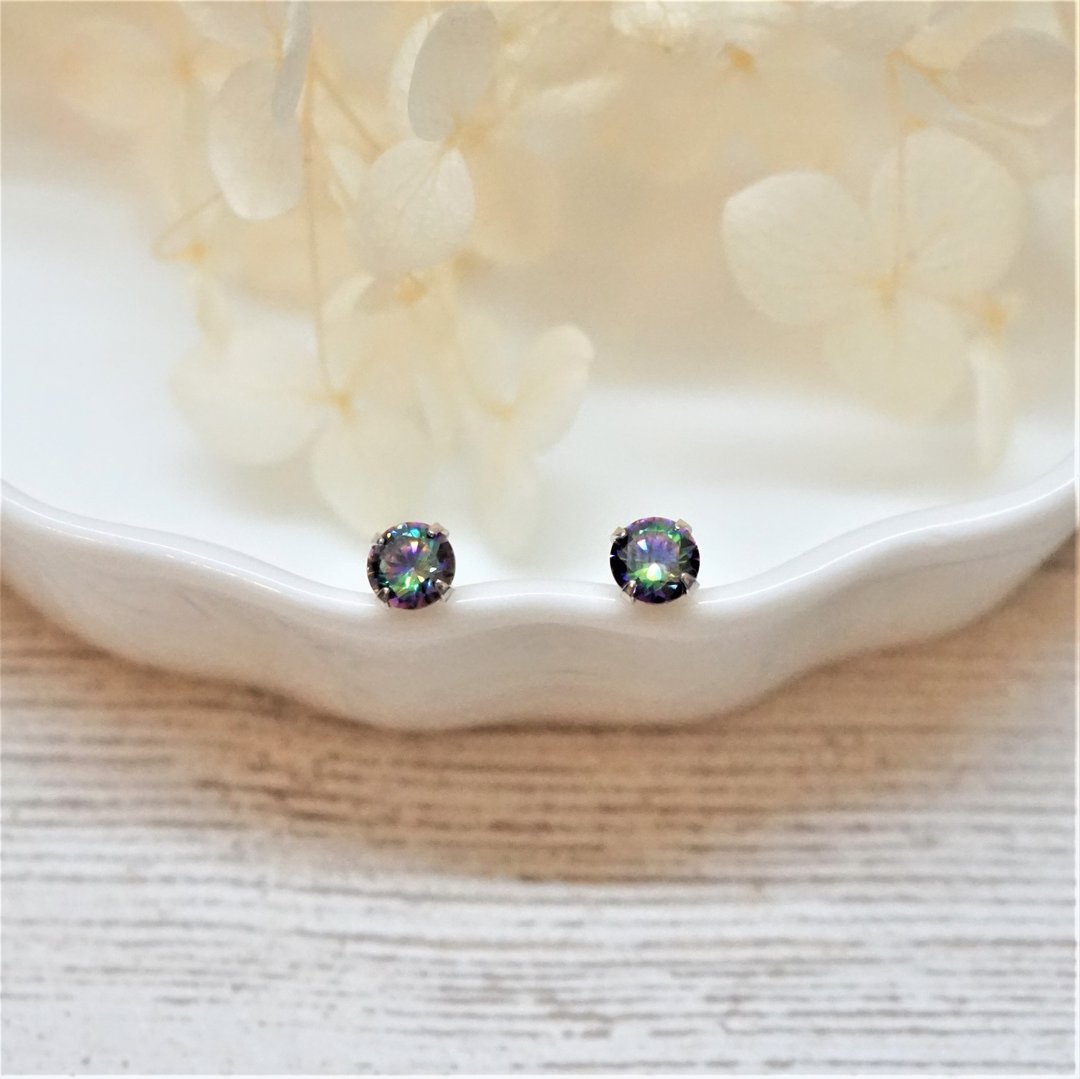 ll modo彩锆耳针 ll 5mm七彩色925银耳针 ER-00050 - 耳环/耳夹 - 纯银 多色