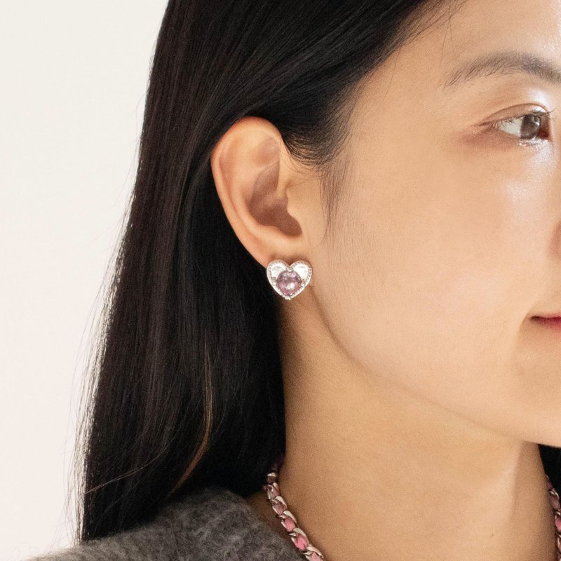 平面爱心雪球耳环 - 耳环/耳夹 - 玻璃 粉红色