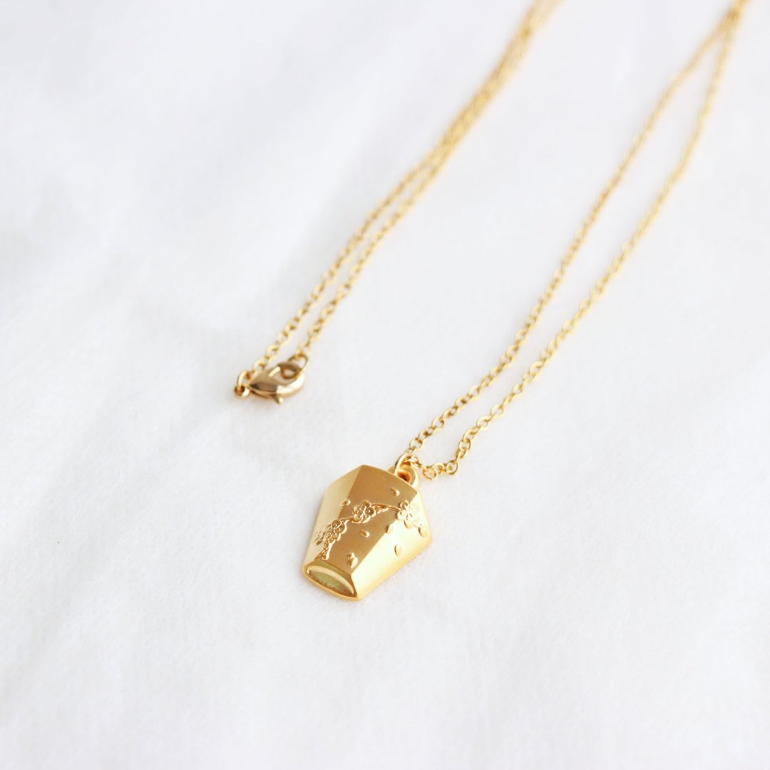 【卡片项链Card Necklace】台湾文化 立体款-天灯 - 项链 - 其他金属 卡其色