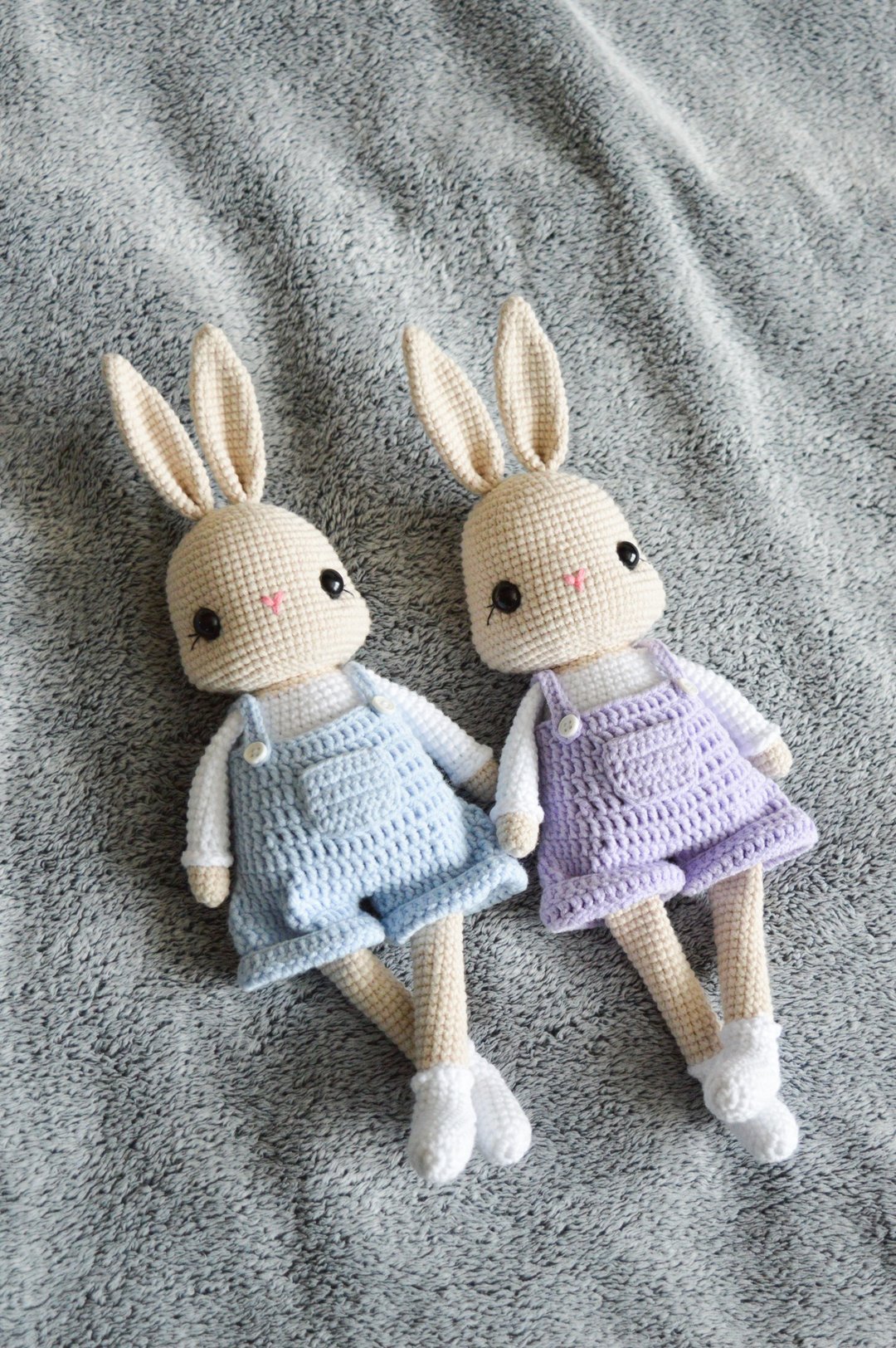 Bunny stuffed animal amigurumi toy, cute crochet rabbit in overalls or shorts - 玩具/玩偶 - 棉 
