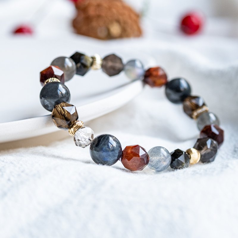 情侣系列 Isa 蓝光拉长石、红虎眼、堇青石、月亮石天然水晶手链 - 手链/手环 - 水晶 多色