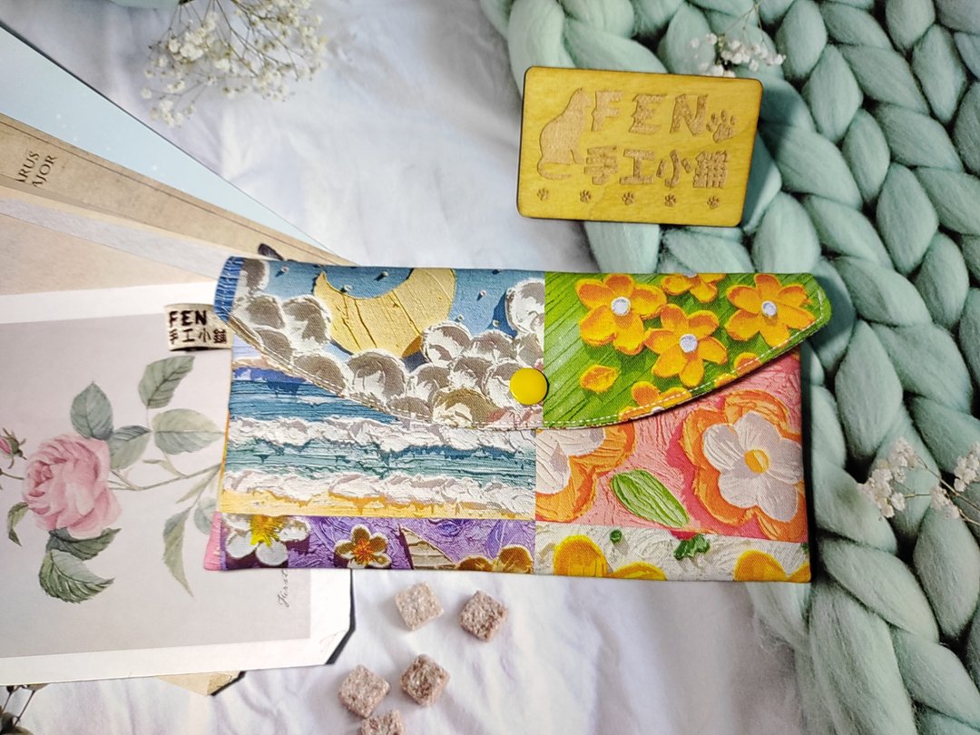 单层款布红包袋-彩色油画花朵手作布红包袋-万用收纳包-存折袋 - 红包/春联 - 棉 