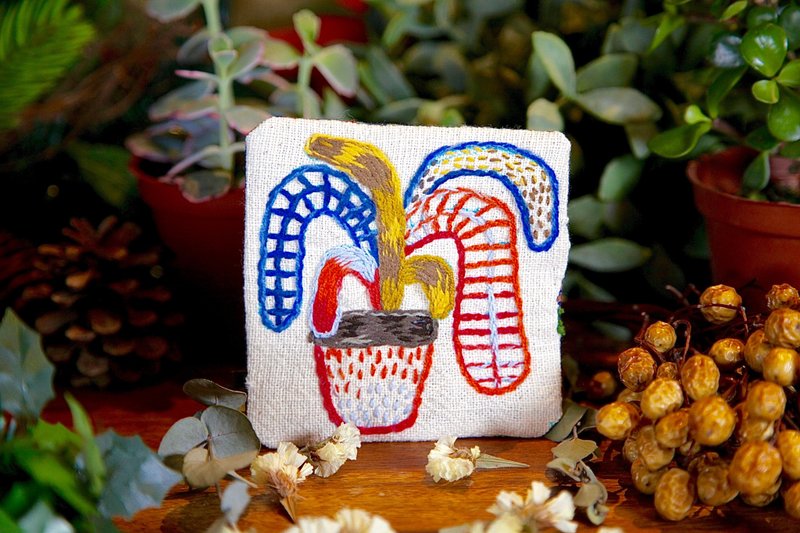 Coaster - Potted on my desk 手工刺绣 我家的盆栽 杯垫 - 杯垫 - 纸 