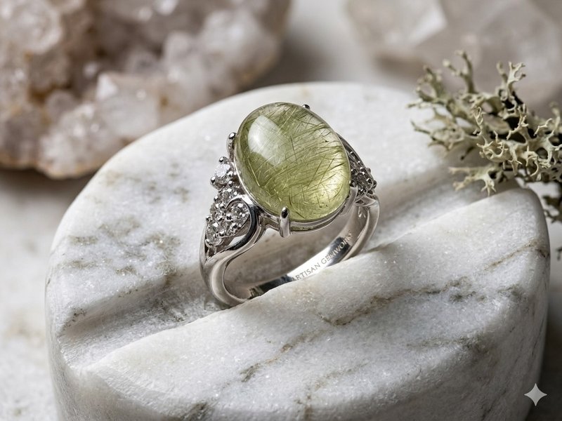 绿兔毛发水晶 s 925 银订制托 - 戒指 - 水晶 