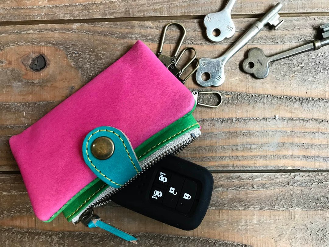 POCKET My favorite pink Asobi Gokoro Pocket Plump Key Case Smart Key OK PPK-PGT-Y - 钥匙链/钥匙包 - 真皮 粉红色