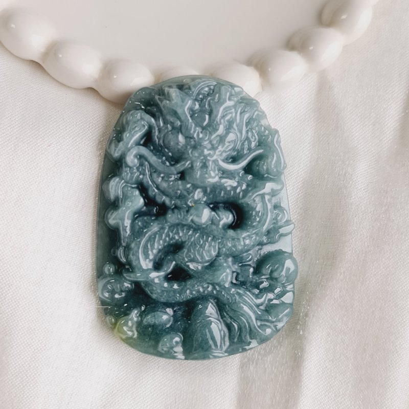 危料 威料 牛仔蓝 细糯 龙腾四海 龙牌 | 天然A货翡翠 - 吊饰 - 玉石 