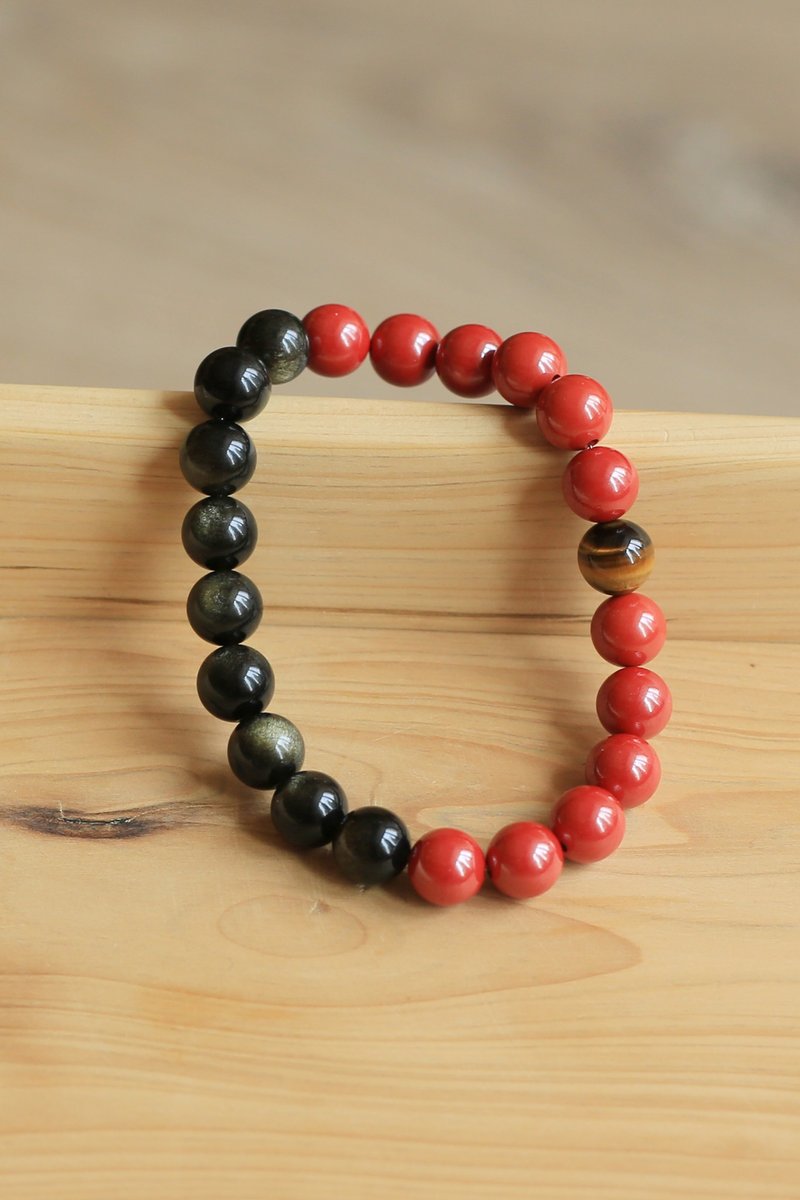 No.8-原創&朱砂 | 高含量帝王砂 黄虎眼 金曜石 | 本命年 開運 - 手链/手环 - 半宝石 