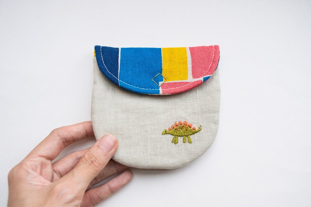 恐龍 Dinosaur Embroidered Linen Wee Pouch - 零钱包 - 棉 多色