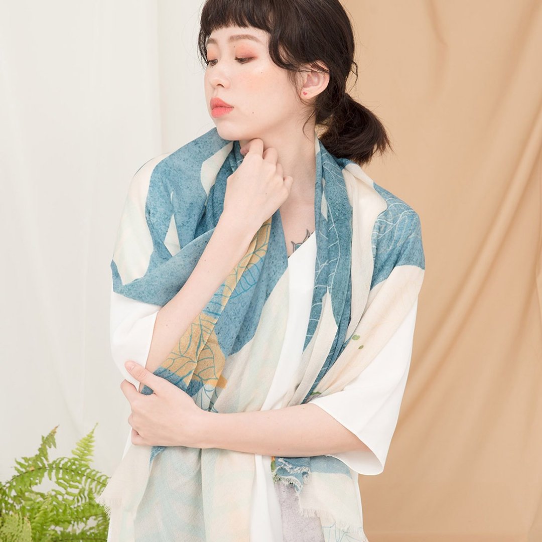 BANNIES x FERN ONLY 蕨美联名围巾-台湾原始观音座| 女生礼物 - 围巾/披肩 - 羊毛 蓝色