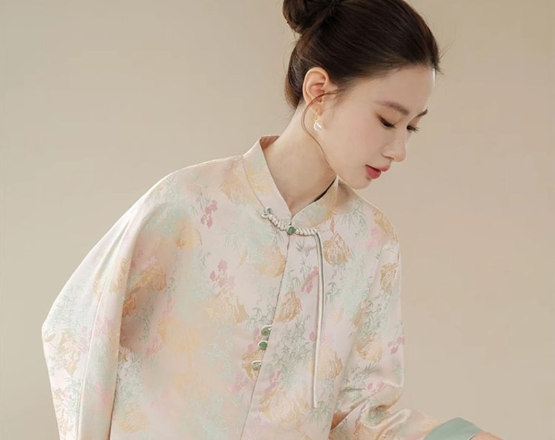 新中式复古中国风 质感提花茶服 上衣/半裙 - 女装上衣 - 聚酯纤维 多色