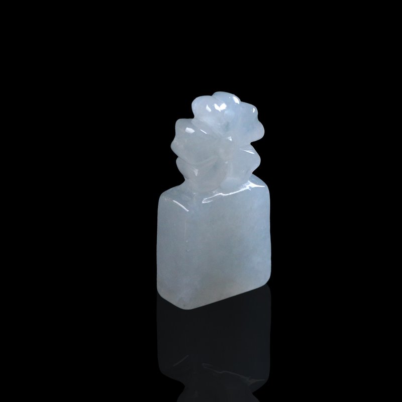 冰种翡翠花花玉印章 | 天然缅甸玉翡翠A货 | 送礼 - 吊饰 - 玉石 白色