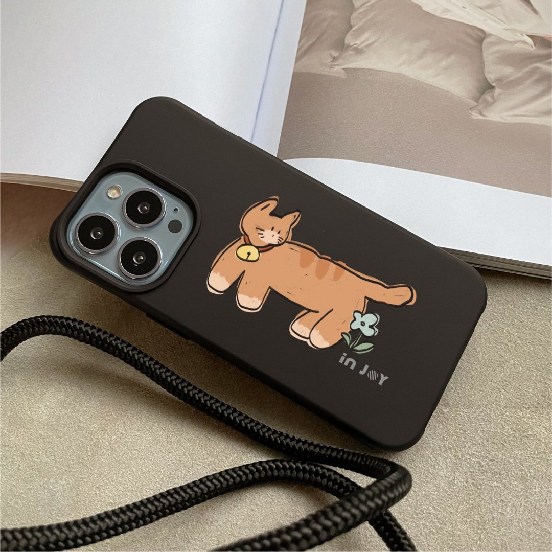 iPhone 17/16/15/14/13/12/SE3 后花园橘猫 二合一防摔背绳手机壳 - 手机壳/手机套 - 塑料 黑色