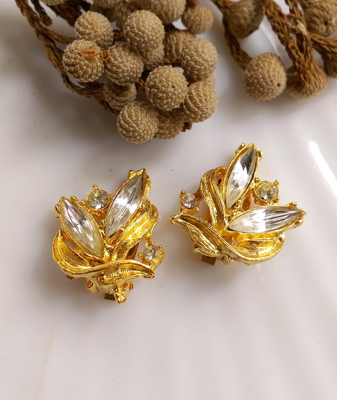 西洋古董饰品。金叶马眼 夹式耳环 - 耳环/耳夹 - 其他金属 金色