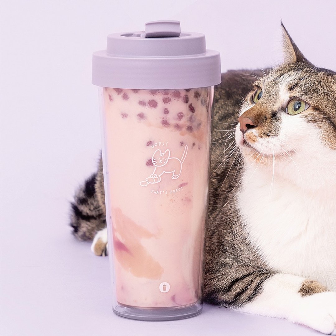 陪伴系列 Ecozen透明双层随行杯 750ml - Milk Kitten - 水瓶/水壶 - 塑料 紫色