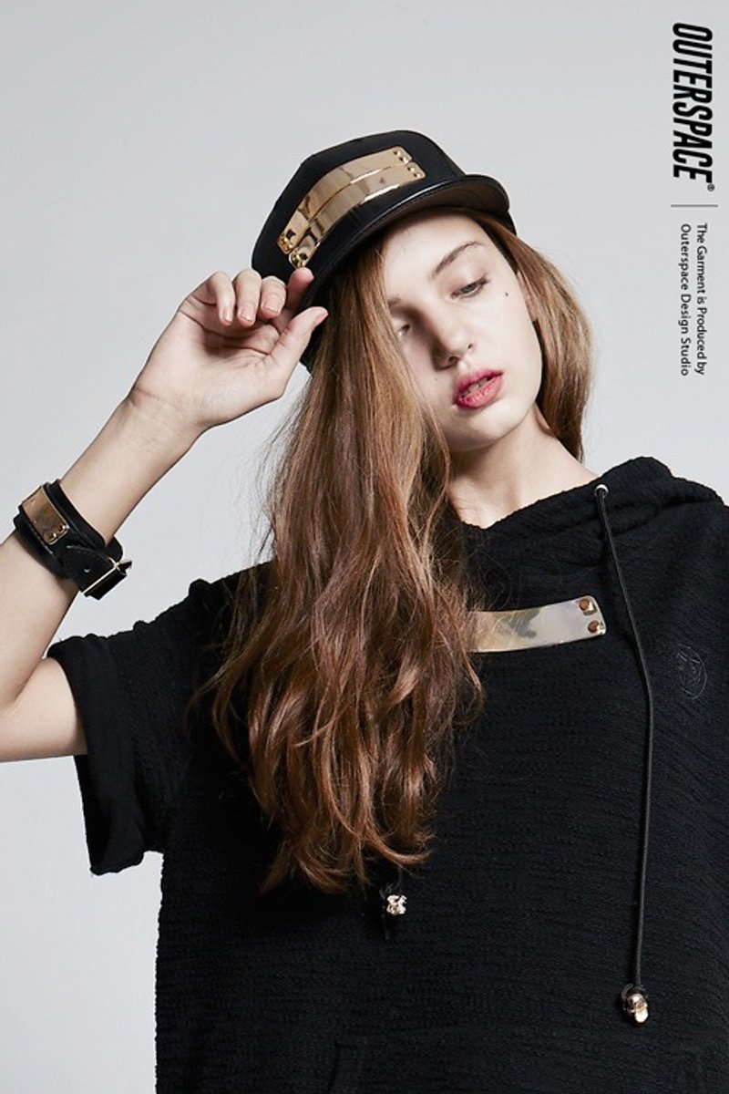 OUTER SPACE GOLD短帽檐皮革棒帽 - 帽子 - 真皮 黑色