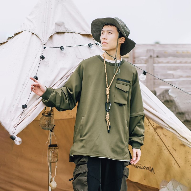 TopBasics Adventure 系列日系户外露营拆袖T恤 - 男装上衣/T 恤 - 聚酯纤维 绿色