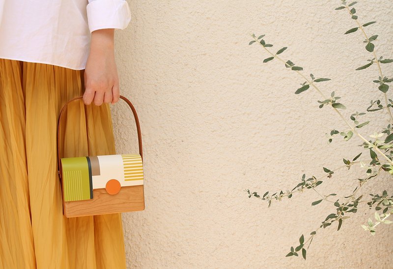 NoMatch不合设计手工几何异形撞色樱桃木手拎包手挽方包牛皮野餐 - 手提包/手提袋 - 木头 绿色