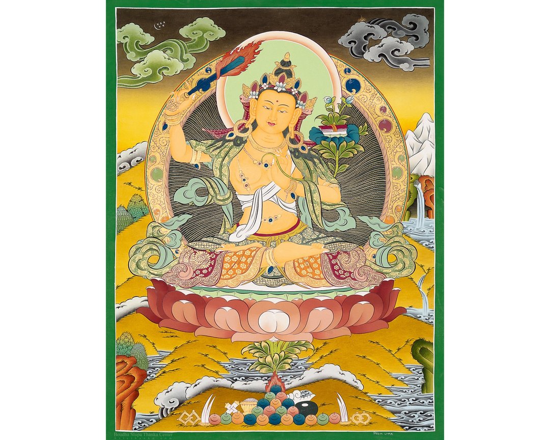文殊菩萨唐卡 | 手工制作的西藏艺术 促进智慧与清晰 - 墙贴/壁贴 - 其他材质 多色