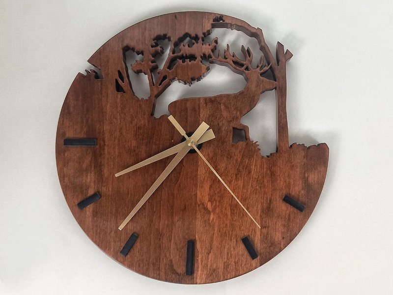 Silent Decorative Wall Clocks Handmade Wooden 30 cm Reindeer - 时钟/闹钟 - 木头 咖啡色