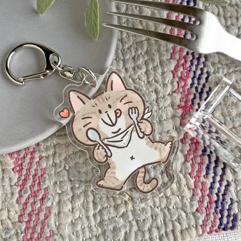 附支架压克力钥匙圈 ー 贪吃猫 - 钥匙链/钥匙包 - 塑料 咖啡色