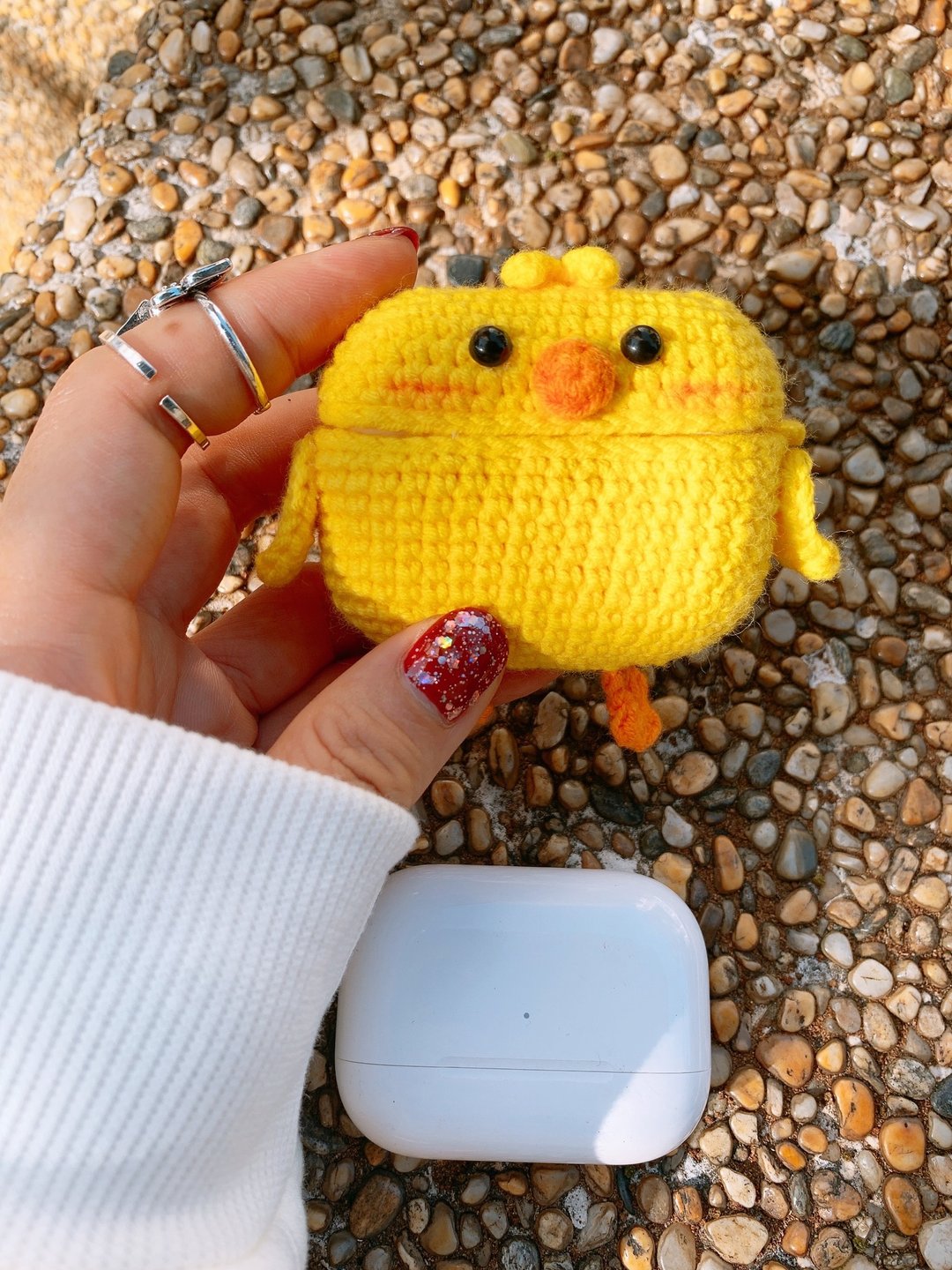 可爱小鸡手工耳机套原创设计钩织耳机套苹果无线耳机AirPods Pro - 手机壳/手机套 - 棉．麻 