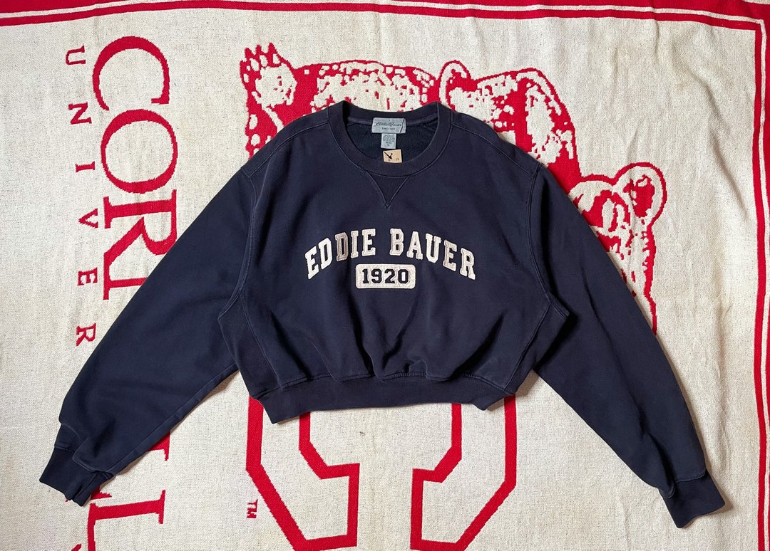 REGETHER 古着改制短版大学T-Eddie Bauer - 中性连帽卫衣/T 恤 - 棉 蓝色