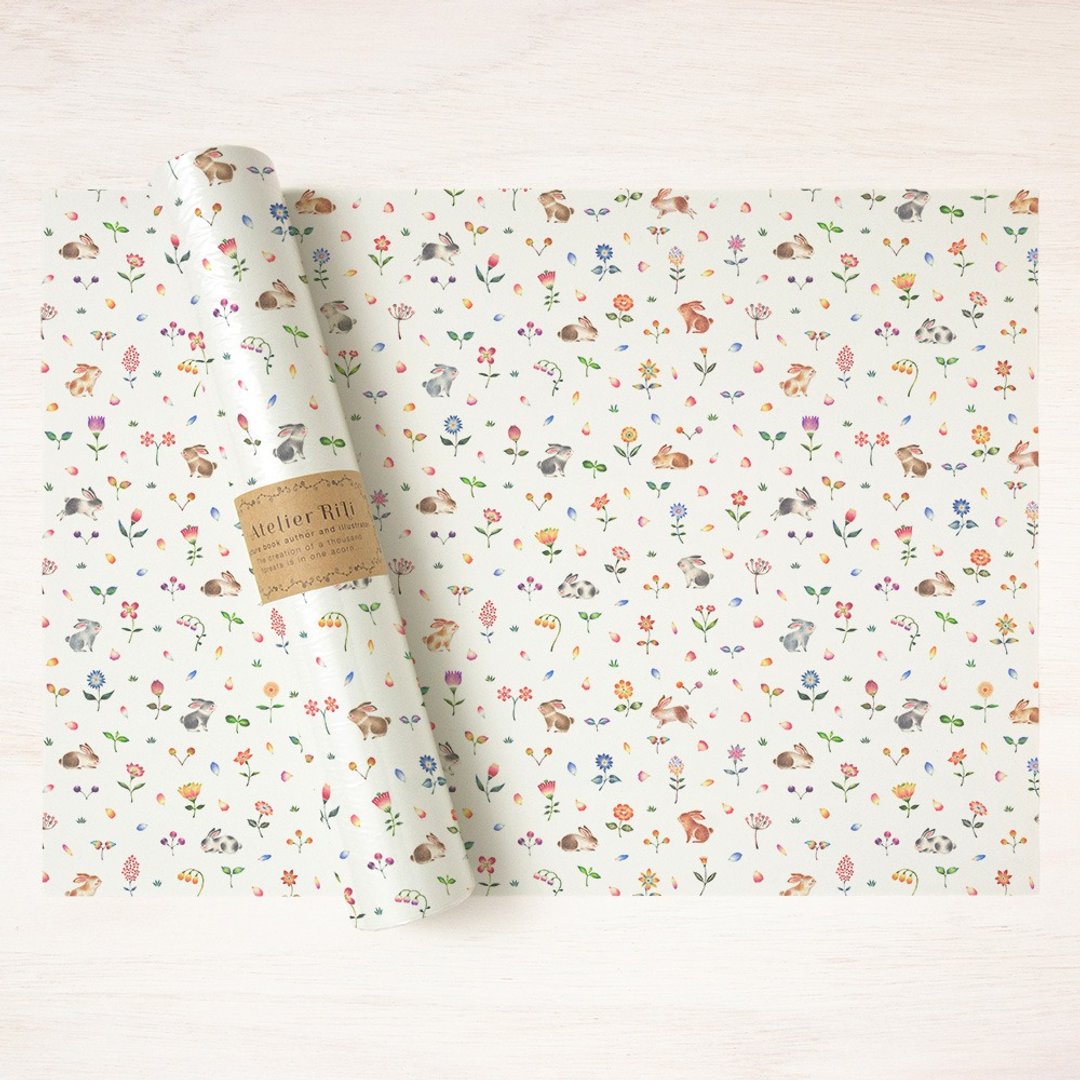 A set of 6 pieces. Wrapping Paper A3 "Rabbits' Garden of Peace" WP-A3523 - 摆饰 - 纸 多色
