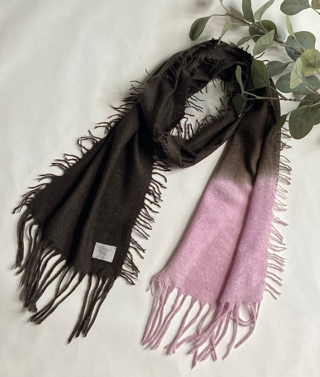 Boiled cashmere hand dyed muffler - 丝巾 - 羊毛 咖啡色